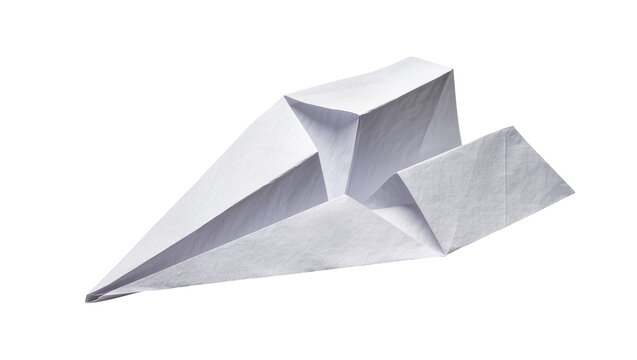 White paper airplane folded from a single sheet, isolated on transparent background