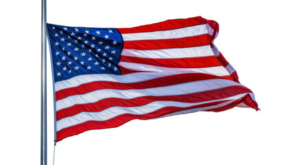 Obraz premium Waving American flag with stars and stripes, isolated on transparent background