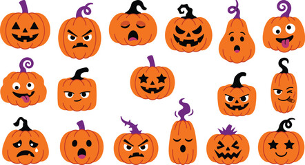 Fototapeta premium Halloween pumpkin faces with different emotions