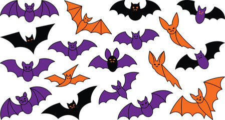 Fototapeta premium Colorful origami bats in purple, orange, and black