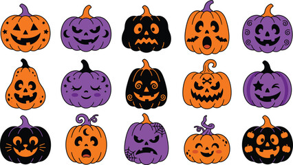 Fototapeta premium Halloween pumpkins faces set