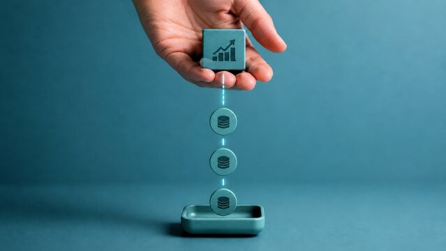 Business growth hand coin icon stack investment finance money chart profit
