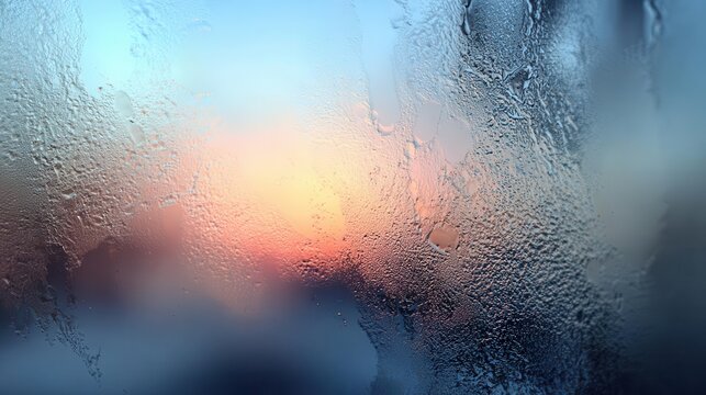 Abstract Dewdrop Window Scene with Sunrise Colors