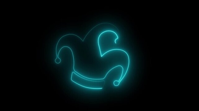 Glowing Neon Jester Hat Line Animation with Multi Color Variations on Black Background