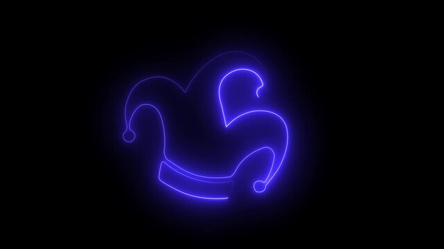 Glowing Neon Jester Hat Line Animation with Multi Color Variations on Black Background