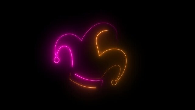 Glowing Neon Jester Hat Line Animation with Multi Color Variations on Black Background