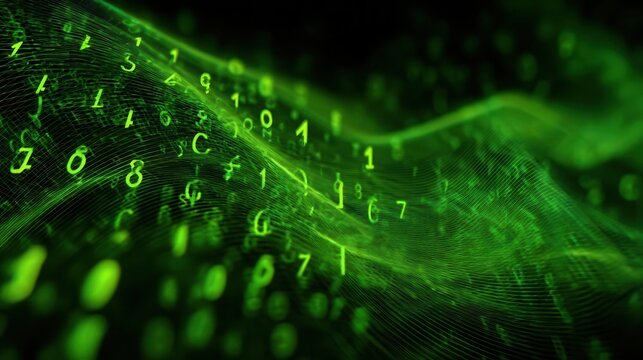 Abstract Green Digital Data Stream with Numbers