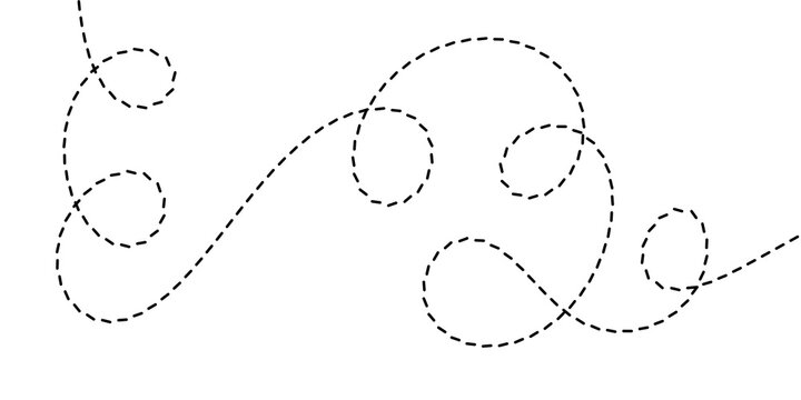 A simple, elegant, and whimsical dashed line drawing with graceful curves and loops