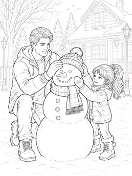 Father and Daughter Coloring Pages Collection Featuring Educational Activities, Family Bonding, Birthday Celebration, Nature Walks and Creative Learning Line Art Set