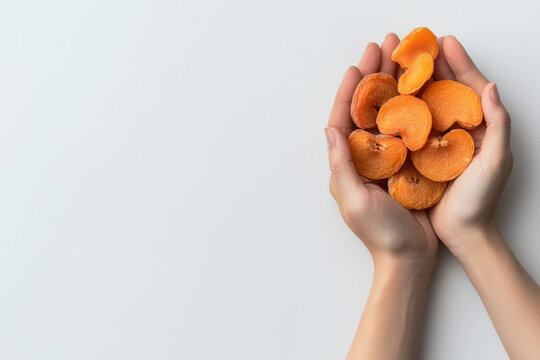 Hands dried apricot isolated white background fresh fruit snack healthy food