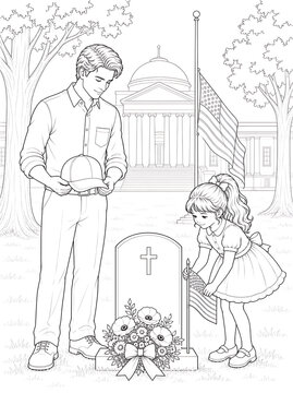 Father and Daughter Coloring Pages Collection Featuring Educational Activities, Family Bonding, Birthday Celebration, Nature Walks and Creative Learning Line Art Set