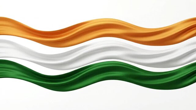 Waving Indian tricolor satin ribbons flowing on white background.