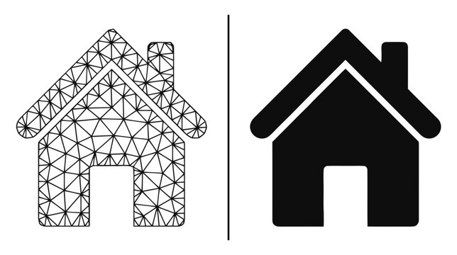 Vector illustration of wireframe and solid black house icon vector illustration on a transparent background