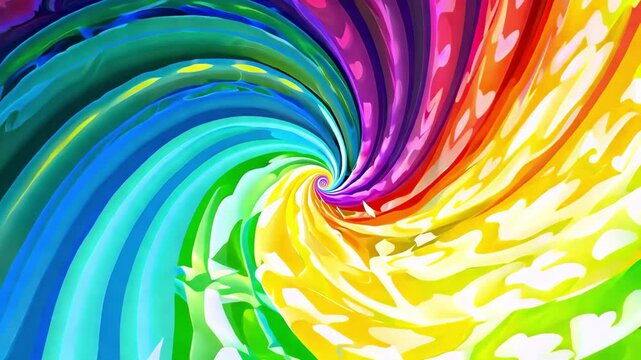 Vibrant rainbow paint swirl spiraling into hypnotic vortex, colorful abstract motion, psychedelic energy, creative fluid design, dynamic backdrop.