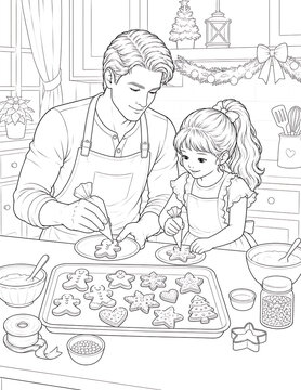 Father and Daughter Coloring Pages Collection Featuring Educational Activities, Family Bonding, Birthday Celebration, Nature Walks and Creative Learning Line Art Set