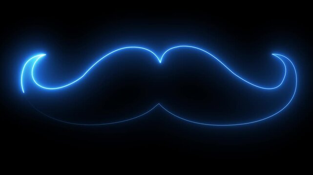 Neon royal mustache icon animation on black background, glowing facial hair symbol, elegant style and fashion concept,