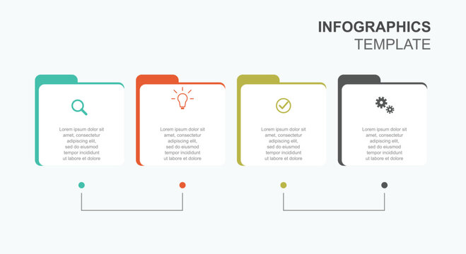 Folder tab style business infographic template featuring four colorful square boxes stepped layout perfect for corporate project process charts