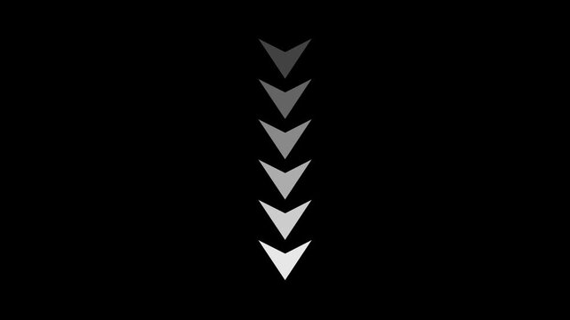 down pointing solid arrow icon.down direction arrow. arrow forward,down -directional arrow loop animation. Animated arrows for the overlay video layer. Swipe down animation.4k,