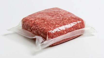 Fototapeta premium Viande hachée crue emballée sous vide sur fond blanc