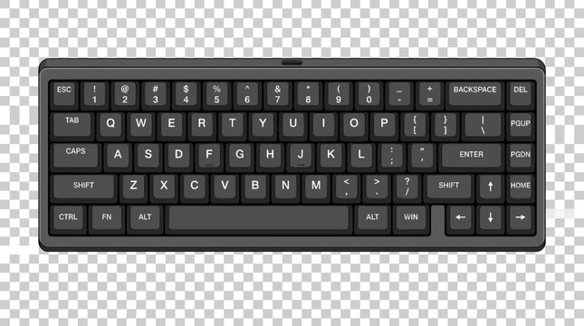A computer keyboard on a transparent background for editing purposes