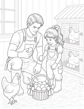 Father and Daughter Coloring Pages Collection Featuring Educational Activities, Family Bonding, Birthday Celebration, Nature Walks and Creative Learning Line Art Set