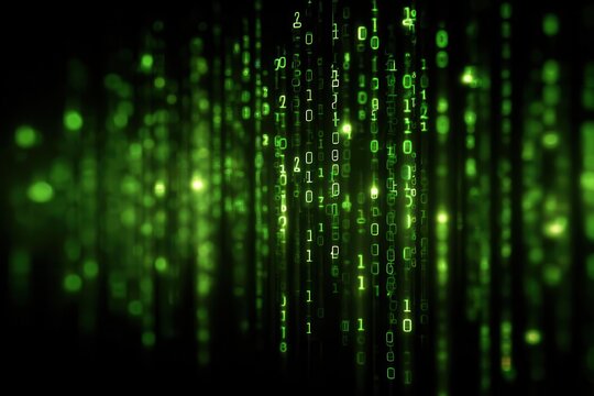 Dynamic Green Binary Code Rain on Black Background