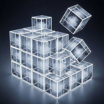 Glass cubes, transparent blocks, 3D shapes, geometric forms, clear acrylic