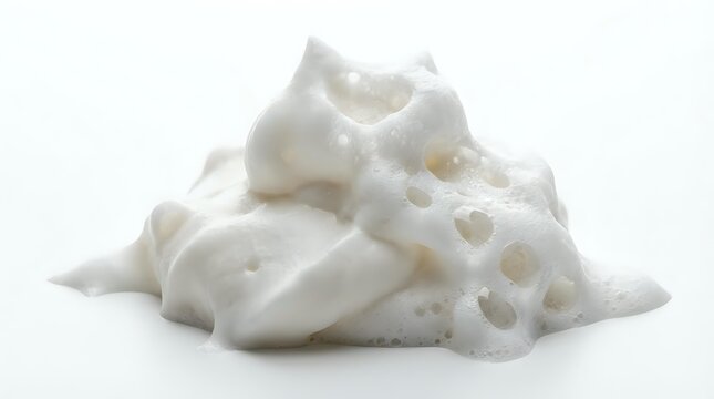Pile of white foam packing peanuts isolated on white background, ready for design mockups, packaging materials, and shipping protection concepts.