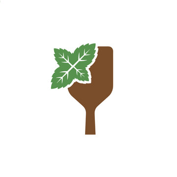 Minimalist Organic Logo Design | Brown Spade with Green Mint Leaf