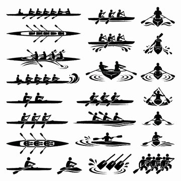 Kayak boat paddling sports icons.