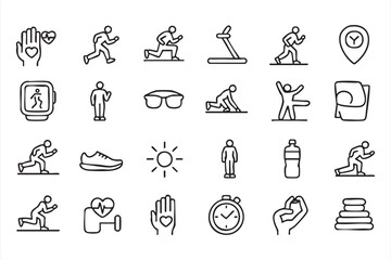 Fototapeta premium Running and Endurance Icon Set with Smartwatch, Stopwatch and Sports Equipment