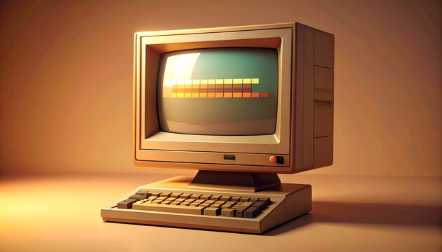 Vintage Computer with Loading Screen, Retro Technology Concept
