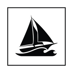 Sailboat silhouette on waves black and white graphic © Pixel Loft