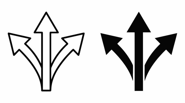 Vector illustration of threeway arrow icon set, split direction arrows, choice concept on a transparent background