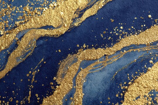 Elegant Gold Glitter and Navy Blue Watercolor Background