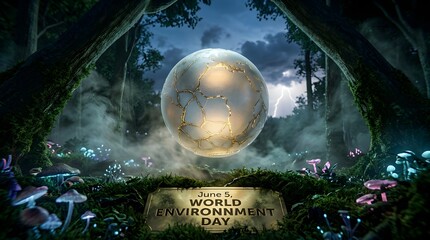Fototapeta premium Glowing Globe with Forest Canopy for World Environment Day Illustration
