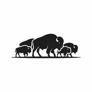 Bison Family Silhouette Walking Together.