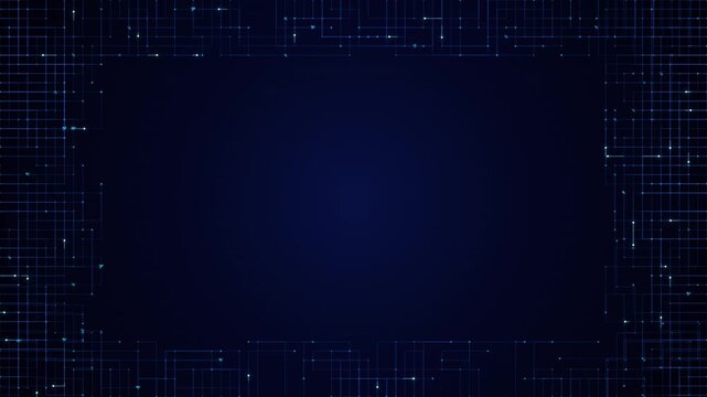 Abstract technology background with digital circuit board pattern and glowing light nodes