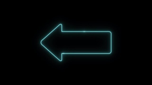 Arrow-shaped neon sign. Neon arrow symbol icon. Directional sign arrow points to the left, abstract directional neon arrow icon animation, neon arrow loading 4K animation. Neon left direction arrow