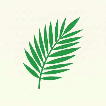 Minimalist flat vector icon illustration of a green palm leaf on a plain background