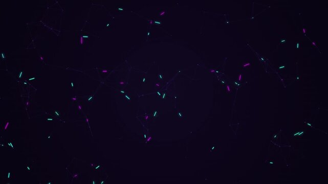 Abstract digital network background with glowing cyan and magenta neon lines and connection points