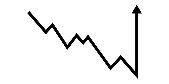 Business concept of financial market recovery shown by a sharp upward arrow on a decreasing line graph