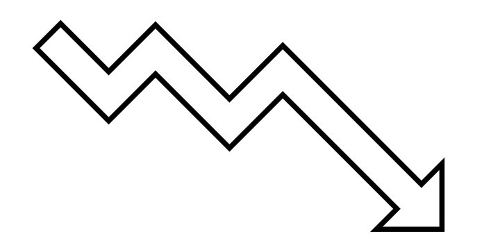 Black Outline Downward Zigzag Arrow Representing Financial Decline and Business Loss Concept