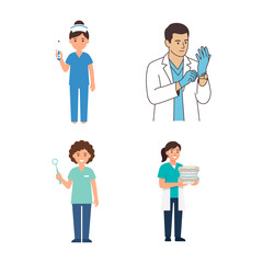 Fototapeta premium Professional Dental Team and Medical Practitioners in Flat Vector Illustration Style