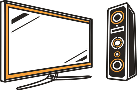 vector illustration of computer monitor with speakers