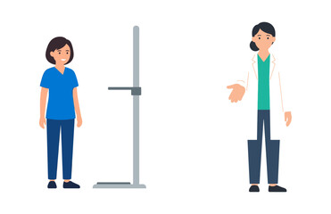 Fototapeta premium Patient Undergoing Professional Height Measurement Procedure Conducted by Medical Practitioner in a Clinical Setting