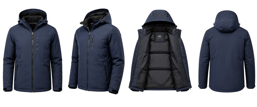 Winter hooded jacket collection isolated on white background for apparel catalog
