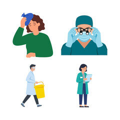 Fototapeta premium Diverse Set of Medical Professionals and Patient Illustrations for Healthcare and Clinical Concept Design