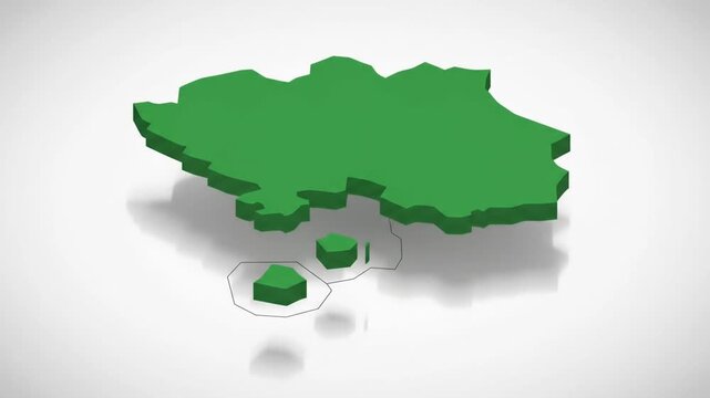 3D green island map on white background.