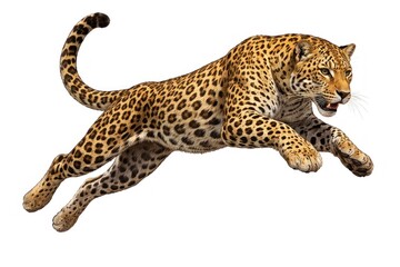 Fototapeta premium Leaping leopard showcasing dynamic motion.